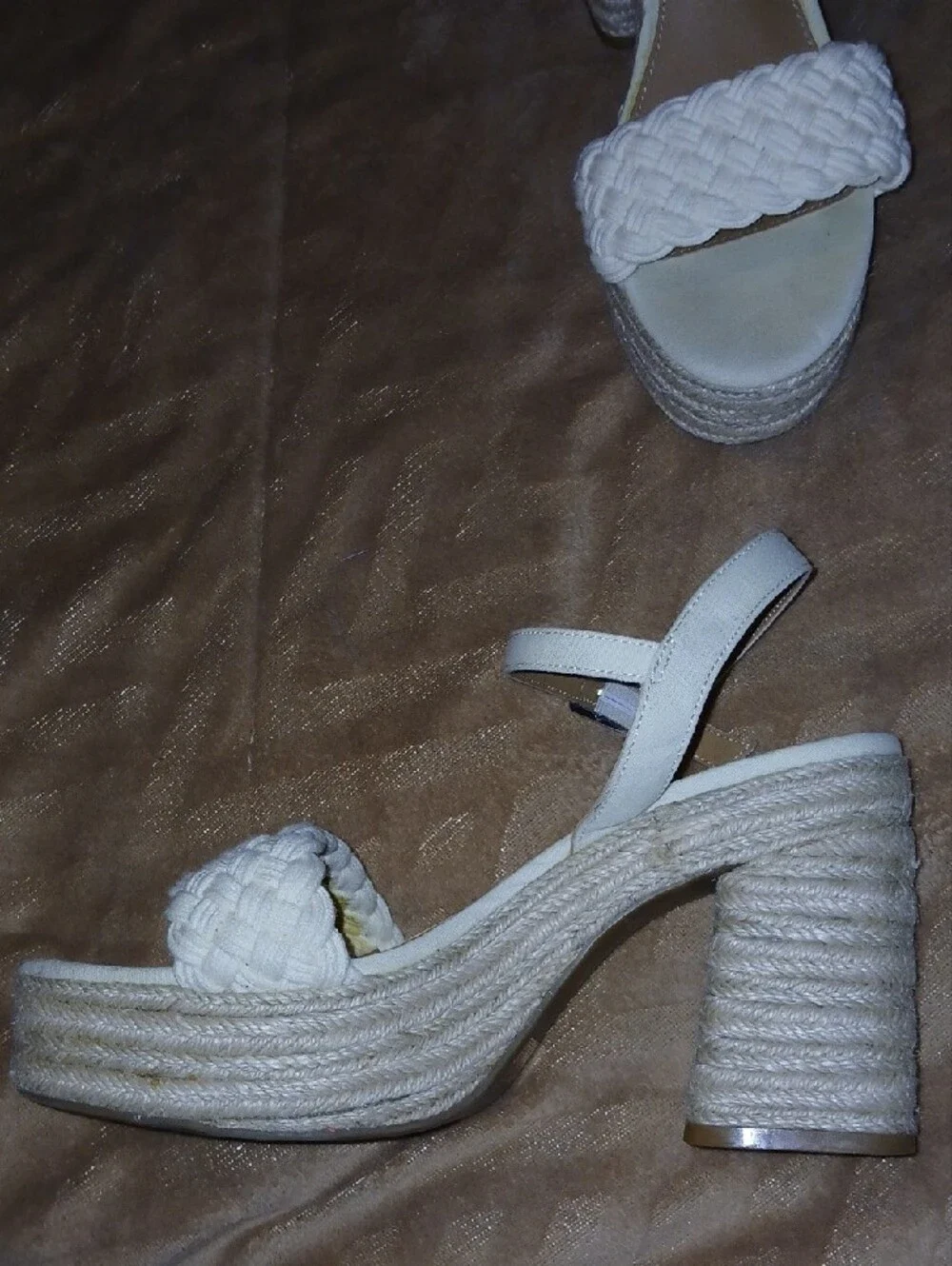 Womens Dolce Vita Walley White Braided Platform Sandals Hemp Block Heels Sz: 10